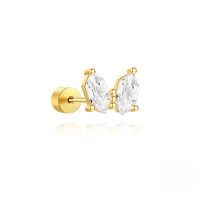 wholesale S925 Sterling Silver Geometric Butterfly Zirconia Stud Earrings With Threaded Flat Back-Single gold #2