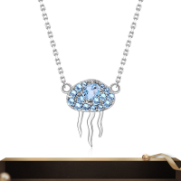 wholesale S925 silver fashion designer jellyfish style necklace set with natural topaz gemstone pendant-Sky Blue Topaz Pendant (with silver chain)  925 Silver