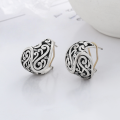 wholesale S925 Sterling Silver Retro Antique Matte Craft Hollow-Out Pattern Ethnic Style Creative Heavy Duty Earrings for Women-0-0