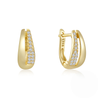 wholesale 925 Sterling Silver With Zircon Accent Chain Style Hoop Earrings, European And American Design-Gold #6