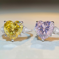 wholesale S925 Sterling Silver Heart-shaped Full Diamond Ring for Women, High Carbon Diamond Full Zirconia Cross-border E-commerce Wholesale Ring-Pink Diamond-CBJZ129 9