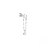 wholesale S925 Sterling Silver Zircon-studded Gold-plated Ball Threaded Ear Cuff With Chain Fringe-Single platinum #2