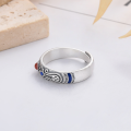 wholesale S925 Sterling Silver Retro Chinese Palace Style Enamel Dripping Resin Agate-Accented Heart Sutra Thumb Ring-0-3