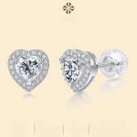 wholesale Metal S925 Sterling Silver Bonding Earrings Moissanite Heart Shape New Style Earrings Elegant Live Streaming Best Seller Bulk Stock Wholesale-50 points*2 heart-shaped moissanite 925 silver