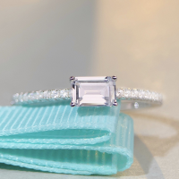 wholesale S925 Sterling Silver New Small Sugar Cube Square Full Diamond Ring for Women, Ins Style Minimalist Stackable Band-Emerald Zircon-CBJZ023 6