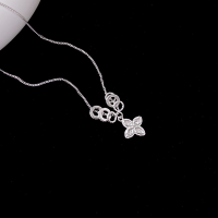 wholesale S925 Sterling Silver New Four-Leaf Clover Inlaid Pendant Necklace for Women, Small and Unique, Luxurious and Elegant, Hoop Collarbone Chain-Ring Four-Leaf Clover Necklace/Approx. 3.86g>TL014607 Sterling Silver
