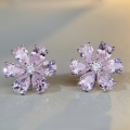 wholesale S925 Sterling Silver Pink Flower Earrings for Women Wholesale, Pink Gemstone, Small Niche, Sparkling Zircon, Cross-Border Best Seller-0-0