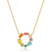 wholesale S925 Sterling Silver Rainbow Series Summer New European and American Style Colorful Zircon Necklace Collarbone Chain Factory Wholesale-10K gold + swimming paint  925 silver