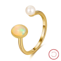 wholesale 925 Sterling Silver Jewelry, Natural Opal Open Ring, Fashionable and Versatile Band, Direct from Manufacturer-0-0