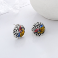 wholesale S925 silver antique ethnic-style matte oxidized resin enamel vibrant koi fish stud earrings-0-1