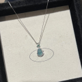 wholesale S925 Sterling Silver New Chinese Style Small Gourd Pendant Natural Weicui Blue Jadeite Fu Lu Diamond Accented Collarbone Necklace-0-1