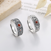 wholesale S925 Sterling Silver Nanhong Ancient Style Ring with Auspicious Clouds, Vintage National Trend, Distressed Inlay, and Classical Elegance-YFJ868/A approx. 3.1g &gt; opening adjustable