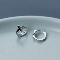 wholesale S925 Silver Ear Studs Women's Korean Style Minimalist Black Cross Ear Clips Unisex Ear Jewelry E6161-S925 silver pair 925 silver