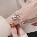 wholesale S925 Sterling Silver Creative Double-Layer Interlocking Beaded Heart Bracelet with INS Korean-style Lady Design-0-3