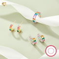 wholesale S925 Sterling Silver Cross-Border Hot-Sale Vintage Elegant High-End Hoop Earrings Rainbow Ear Earring Ring Jewelry Set-0-0