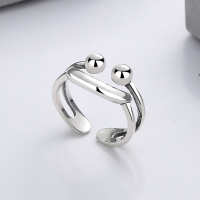 wholesale S925 Sterling Silver Korean-style Creative Geometric Sphere Expression Smiley Asymmetrical Versatile Open Ring-YJ727/about 3.1 grams