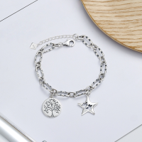 wholesale 925 Sterling Silver Korean Version Dongdaemun Round Plate Five-Pointed Star Bracelet for Women, Ins Trendy Fashion Minimalist Retro Versatile Trendy Hand Accessory-YS064/approx. 9.9g 925 silver