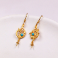 wholesale S925 Gold-Plated Silver Semi-Finished Ear Hooks with Adhesive Fasteners, Featuring Southern Red Agate, Turquoise, and Jasper for DIY Earrings, High-End Vintage Ear Accessories-0-6