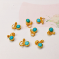 wholesale S925 Gold-Plated Silver Natural Turquoise Square Five-Petal Flower Four-Leaf Clover Accessory Handmade DIY Bracelet Necklace Strand Charms-0-4