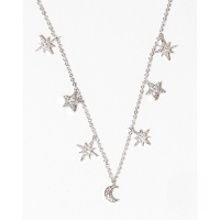 wholesale S925 Sterling Silver Symmetrical Star Moon Diamond Pendant Necklace, Trendy European and American Style-Platinum