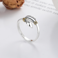wholesale S925 sterling silver retro Indian-style feather open ring, INS trendy minimalist versatile finger ring-1066FJ/approx. 2.6g>Adjustable opening