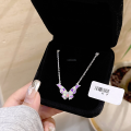 wholesale S925 Sterling Silver Gradient Purple Butterfly Necklace for Women, Forest Style Sweet Niche Design Light Luxury High-End Sense Collarbone Chain-0-4