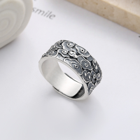 wholesale S925 Silver Cloud Chamber Xuan Retro Matte Antique Style Cloud Pattern Relief Inner Wall Ancient Text Fashion Creative Design Open Ring-YJ998M/approx. 7.4g Adjustable opening