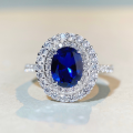 wholesale S925 Sterling Silver Sapphire Ring Women's High-End European and American Style Blue Gemstone Cabochon Pigeon Egg Ring Cross-Border Live Streaming Best-Seller-0-0