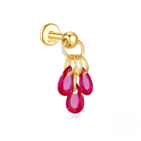 wholesale S925 Sterling Silver Ultra-sparkle Waterdrop Crystal Cartilage Flat Head Spiral Ear Piercing, A Versatile And Fast-selling Accessory On Aliexpress-Single gold #red diamond