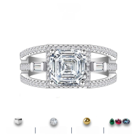 wholesale 925 Sterling Silver 8mm Square Moissanite Ring for Women, Euro-American Ins Style Luxury Jewelry-Gray US size 7