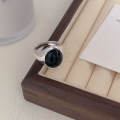 wholesale S925 Silver Black Agate Adjustable Ring for Women, Korean Ins Trendy New Style, Niche and Unique High-End Finger Ring-0-3