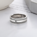 wholesale S925 Sterling Silver Two-Character Ancient Script Chain Texture Open Ring Retro Literary Chinese-Style Unisex Ring-0-1