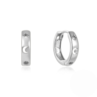 wholesale S925 Sterling Silver Geometric Zircon-inlaid Star And Moon Ear Hoops,。-White Gold #4