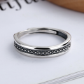 wholesale S925 Sterling Silver Geometric Minimalist Open Adjustable Ring for Women, Japanese Korean Retro Fashion Creative Niche Design-0-0