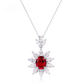wholesale S925 Sterling Silver Live Hot Harvest Cultured Ruby Pendant Collarbone Chain Fashion High-End Snowflake Necklace Cultured Colored Gemstone-0-0