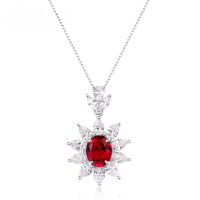 wholesale S925 Sterling Silver Live Hot Harvest Cultured Ruby Pendant Collarbone Chain Fashion High-End Snowflake Necklace Cultured Colored Gemstone-Cultivated Ruby (Pendant without chain)  925 Silver