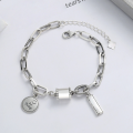 wholesale S925 Sterling Silver Korean Style Creative Cylinder Smiley Face English Round Pendant Ins Style Bracelet-0-0
