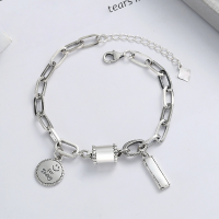 wholesale S925 Sterling Silver Korean Style Creative Cylinder Smiley Face English Round Pendant Ins Style Bracelet-YS111/approx. 9.92g 925 silver