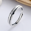 wholesale S925 Sterling Silver Retro Vintage Minimalist Simple Cold Light Smooth Surface Zircon Inlaid Single Stackable Adjustable Open Ring-0-0