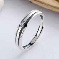 wholesale S925 Sterling Silver Retro Vintage Minimalist Simple Cold Light Smooth Surface Zircon Inlaid Single Stackable Adjustable Open Ring-YJ497/approx. 2.1g Adjustable opening