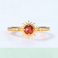wholesale S925 Silver Gold-Plated Japanese Retro Style Mozambique Garnet Sunflower Ring for Women, Light Luxury Small Adjustable Ring-0-0