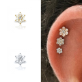 wholesale S925 Sterling Silver Flower With Crystal Rhinestones, Pearl, Ins Style Threaded Ear Stud, Hot-selling Body Piercing Ear Cartilage Stud-0-1