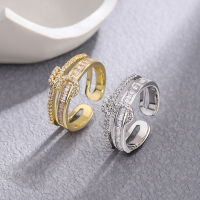 wholesale S925 Silver Zircon Double Layer Number 5 Minimalist Adjustable Open Ring-xb604-copper platinum