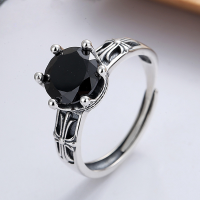 wholesale S925 Sterling Silver Retro Vintage Korean-style Cross Pattern Black Zircon Simple Trendy Open Adjustable Ring-YFJ511/approx. 3g Adjustable opening