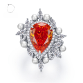 wholesale 925 silver new jewelry imported high-carbon diamond sunset orange 11*15mm teardrop inlaid pearl ring-0-0