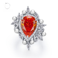 wholesale 925 silver new jewelry imported high-carbon diamond sunset orange 11*15mm teardrop inlaid pearl ring-R467 Orange>No. 6
