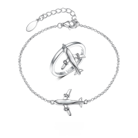 wholesale 925 Sterling Silver Aircraft Letter "Fly Away" Minimalist High-End Ring European and American Set-Bracelet 925 Silver