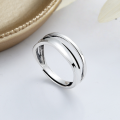 wholesale S925 Sterling Silver European and American Minimalist Style Wide Wave Pattern Double-Layer Hollow Adjustable Ring-0-0