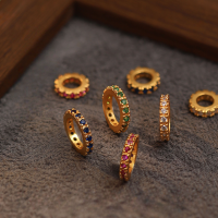 wholesale Gold-Plated 925 Silver Inlaid with Red and Green Zircon Wheel Bead Spacer Bead Spacer Handmade Bracelet Necklace DIY Jewelry Craft Accessories-6mm blue zircon ring