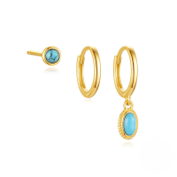 wholesale S925 Sterling Silver Elegant Oval Earring Set Wholesale with Vintage Turquoise Pendant Earrings and European & American Style Diamond and Opal Earrings for Women-3-piece set Gold#2 925 silver